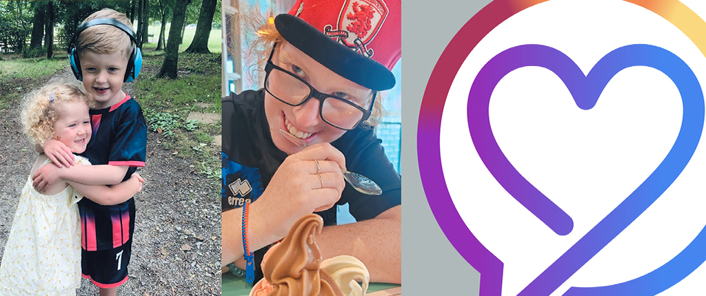 brother and sister hug and boy eating icecream